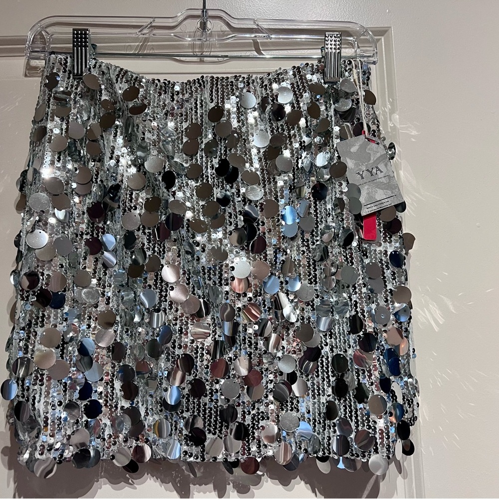Silver Sequin Mini Skirt NWT